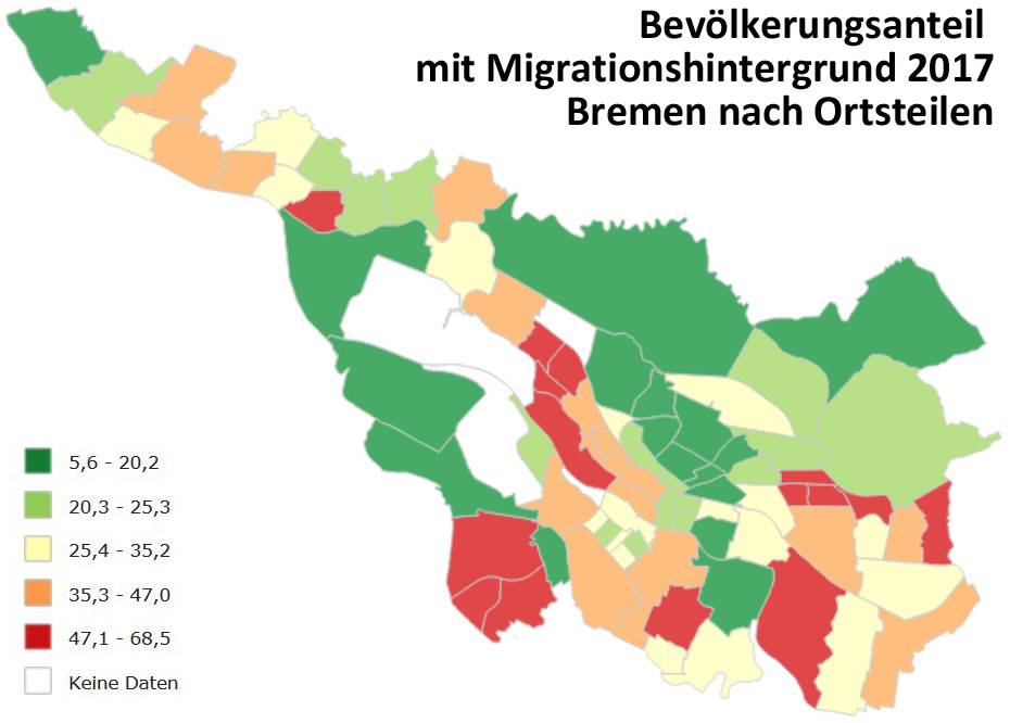 Migrationsanteile n Ortsteilen 2017