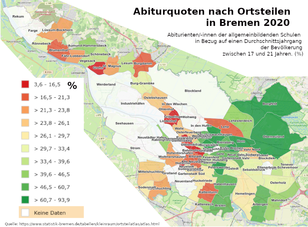 Abiturquoten Bremen nach Ortsteilen 2020