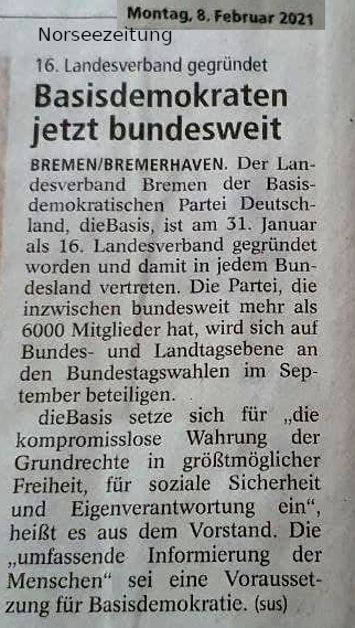 Gründung LV die BASIS in Nordseezeitung