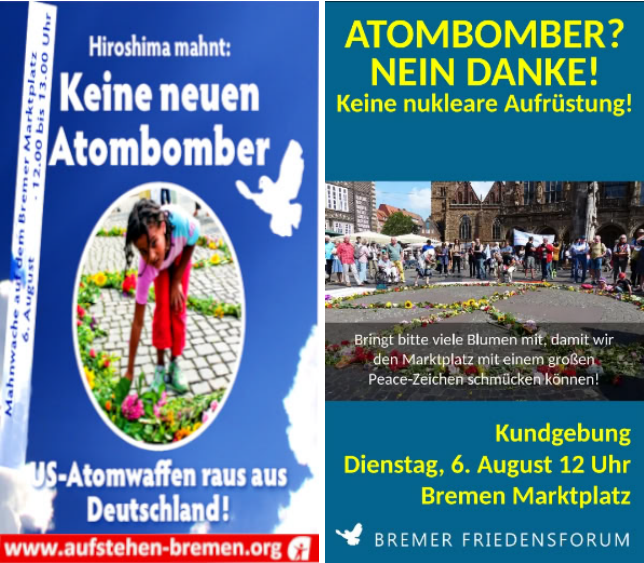 6. August Hiroshima Mahnung Bremen 12h Marktplatz