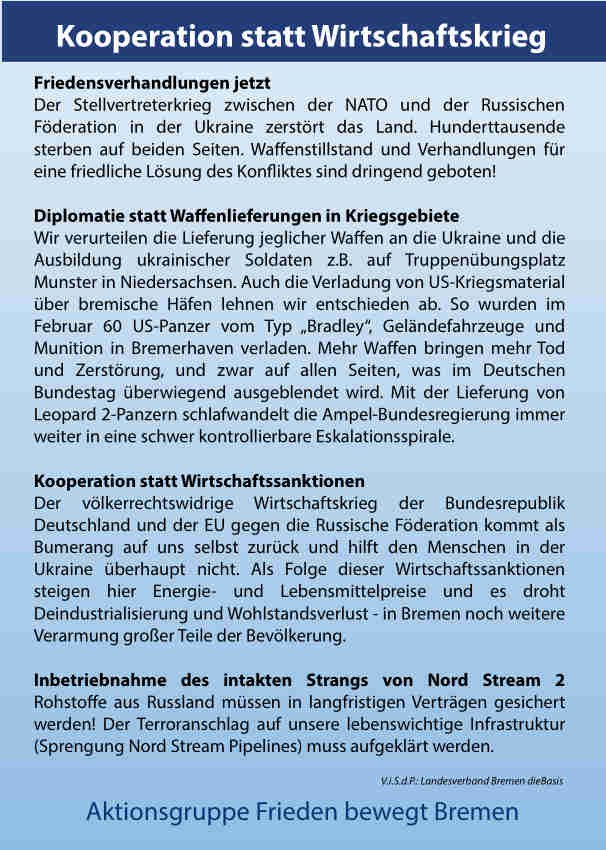 Aufruf Ostermarsch 2023 AG Frieden bewegt Bremen 2