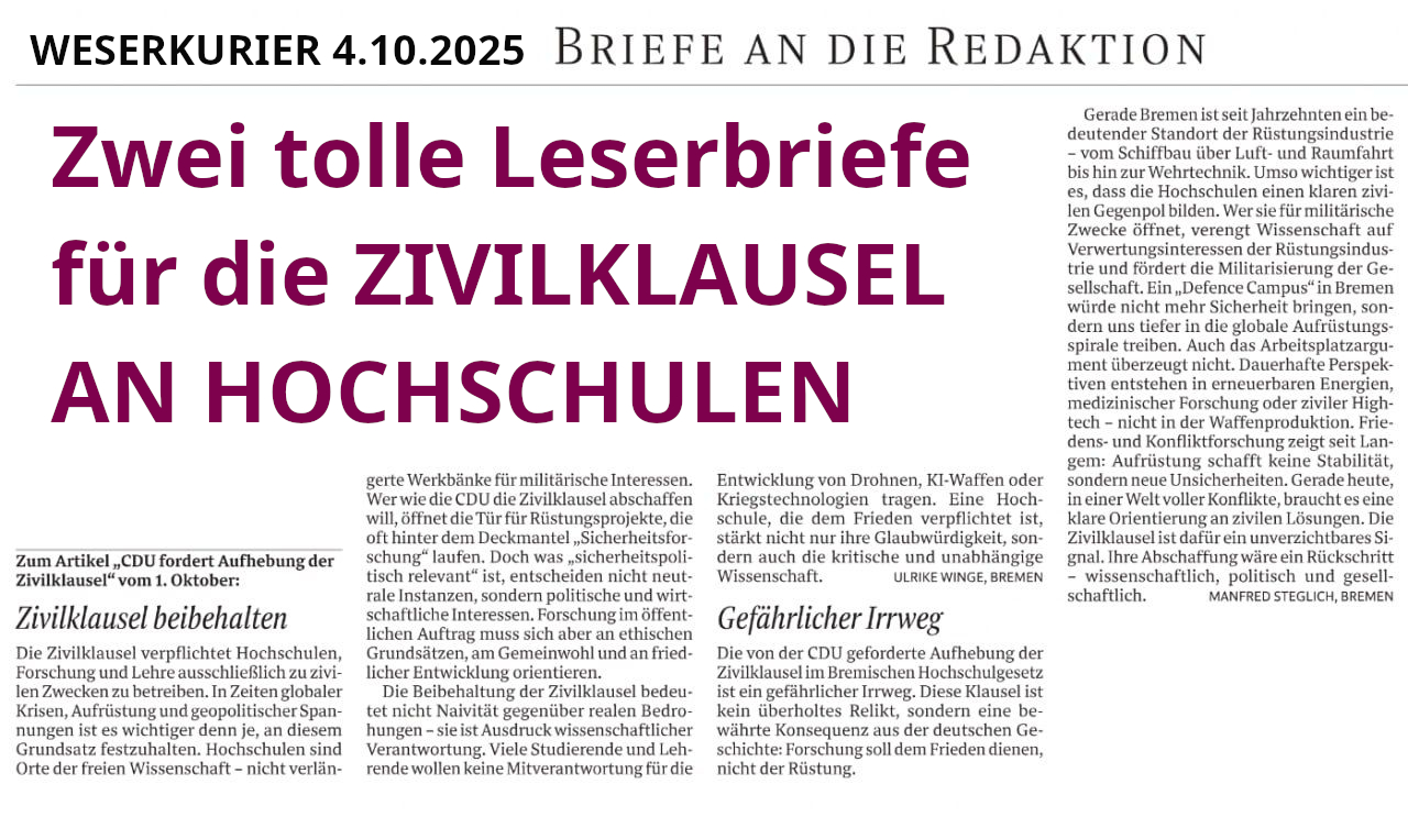 Leserbriefe zur Zivilklausel