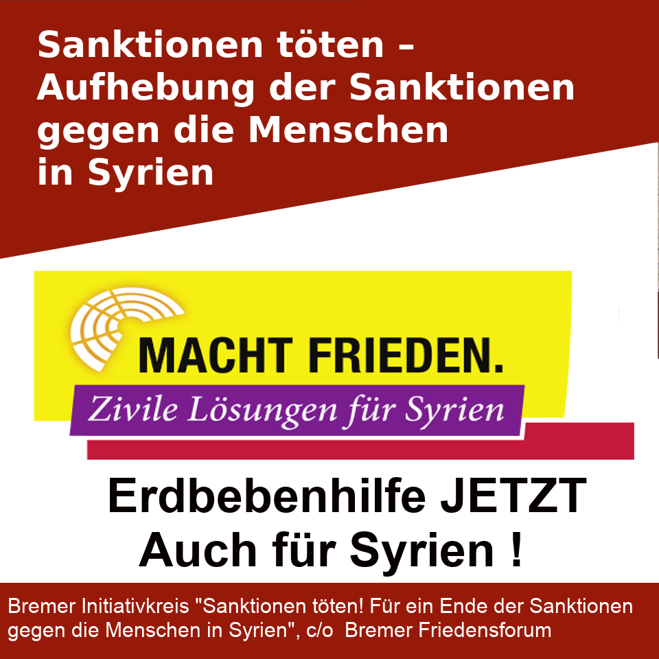 Syrien Frieden Aufhebung Sanktionen E rbebenhilfe 7.2.2023