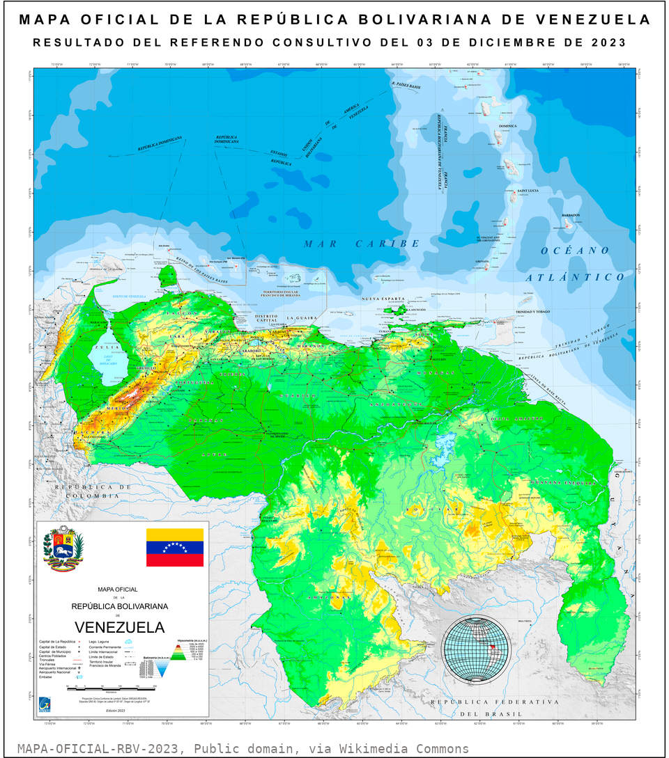 Official map of the Bolivarian Republic of Venezuela after the 2023 referendum