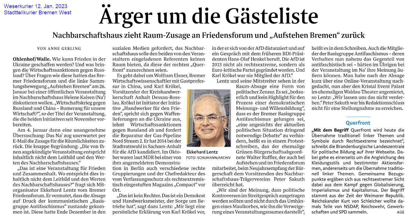 Aerger um die Gaesteliste Stadteilkurier Bremen West 2023 01 12