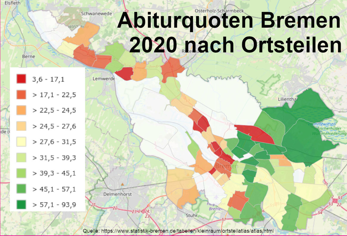Abiturquoten Bremen nach Ortsteilen 2020