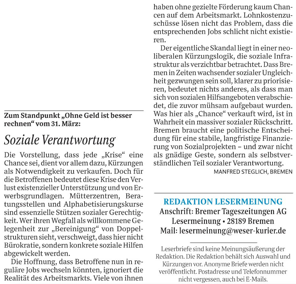 Leserbrief Steglich zu Piel