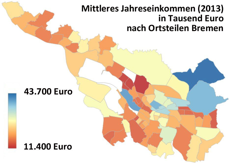 Median Jahreseinkommen 2013 nach Ortsteilen
