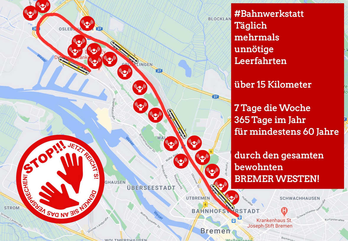 bahnlärm km durch bremen nach oslebs