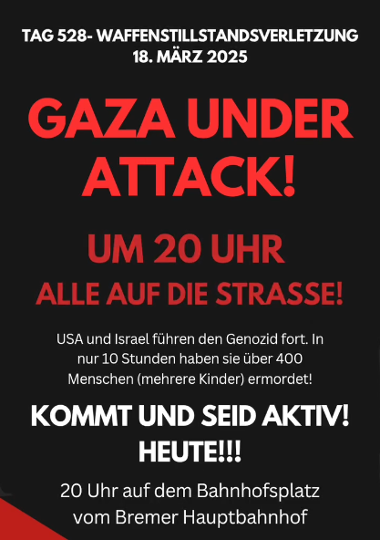 18.03.2025 20h Hbf Bremen FreeGaza
