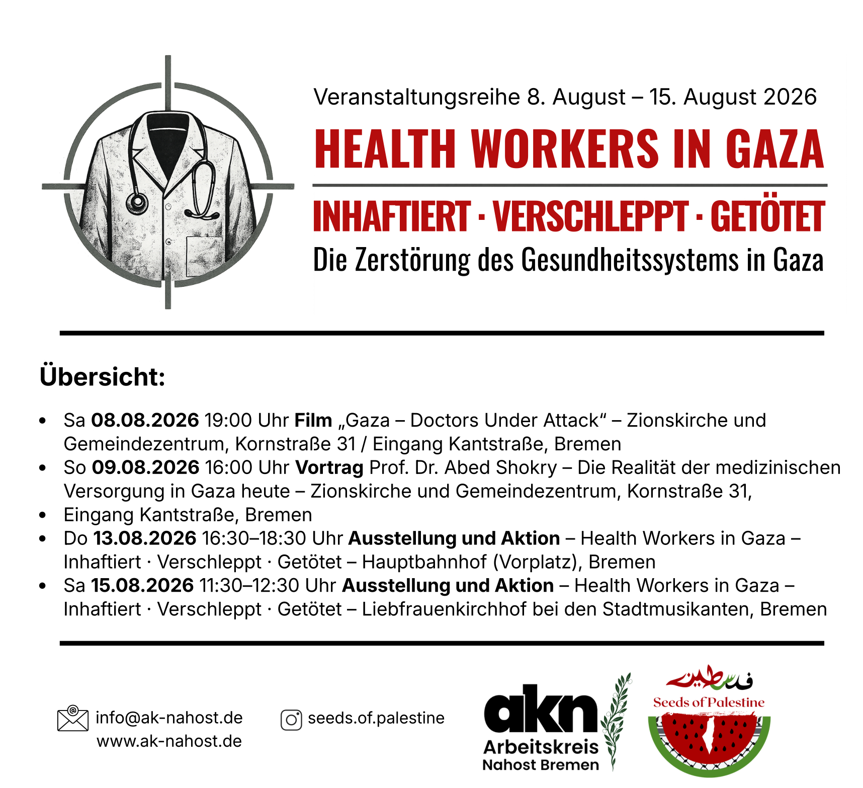 Zerstörung des Gesundheitssystems in Gaza Veranstaltungsreihe 8. 15.08.2026