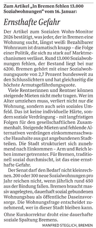 Leserbrief Sozialwohnungen WK27.01.2026