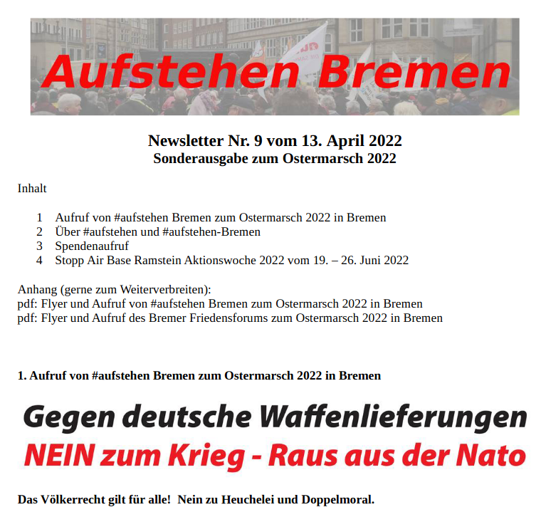 newsletter nr 9 Ostermarsch 2022